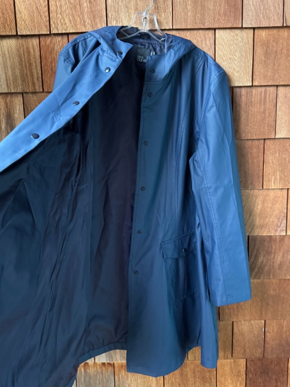 ASOS Curve Navy Coated Snap Front Hooded Raincoat in Women's 16 - Picture 7 of 13